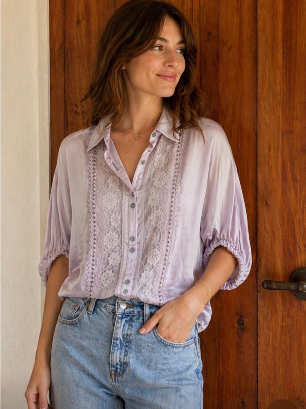 Pilcro Anthropologie Light Lavender Women's Blouse silky small EUC